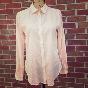 Ann Taylor Loft Button Front Thin Pink & White Top